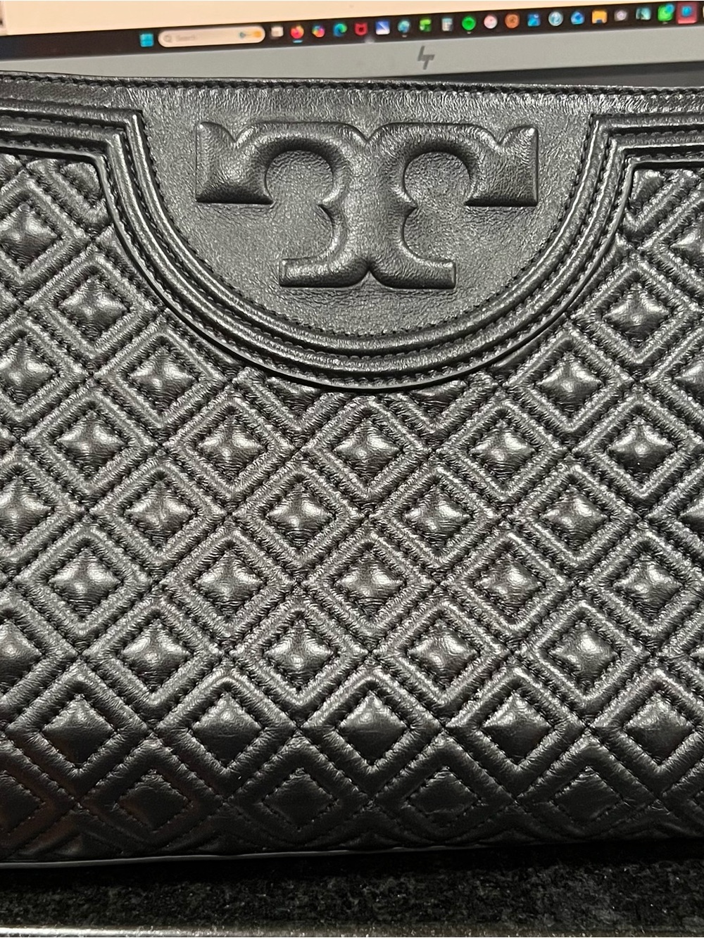 Tory Burch Black Quilted Tote with Gold Chain Strap